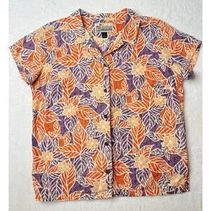 Pataloha Orange Purple Floral Hawaiian Button Down Shirt sz 2 Organic Cotton